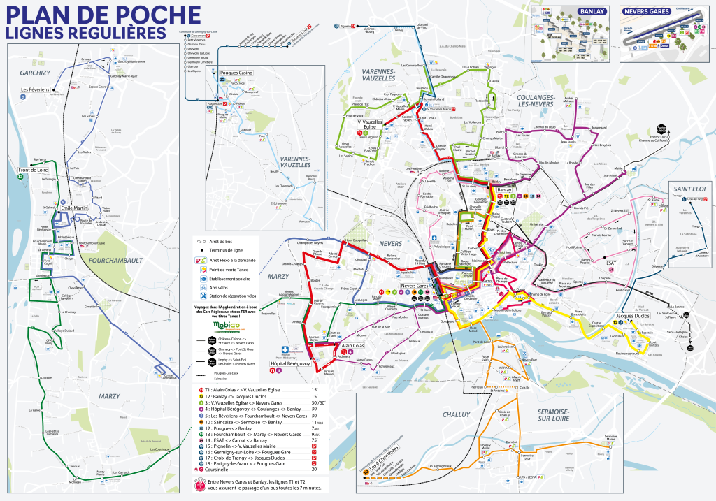 carte du réseau de bus Taneo sur Nevers agglomération